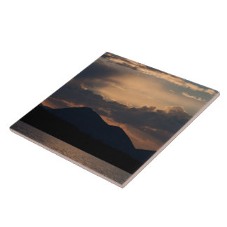 Fisk sjösolnedgång; Ingen text Kakelplatta