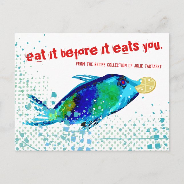 fisk skaldjur citron kokbok receptkort vykort (Framsida)