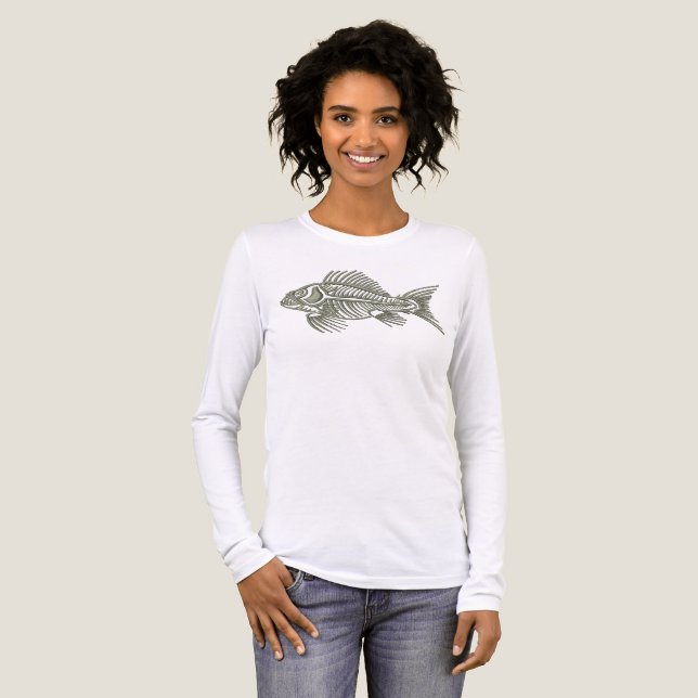 Fisk Skelett Fiske Design T Shirt (Hel framsida)
