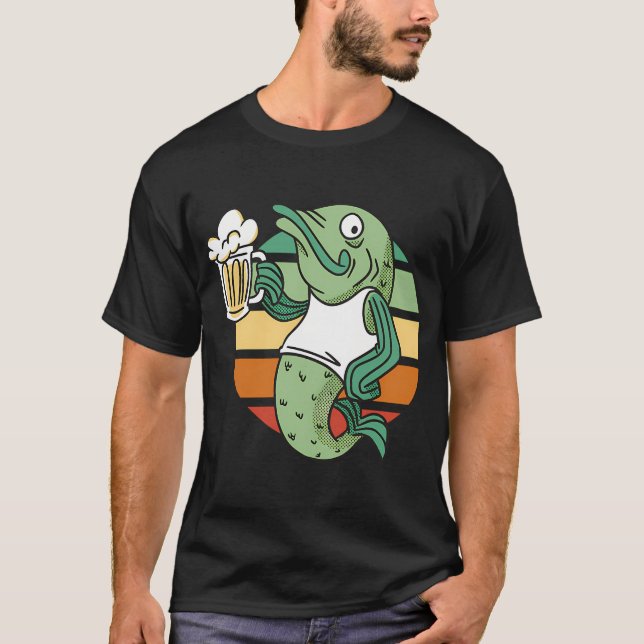Fisk som håller en öl t shirt (Framsida)