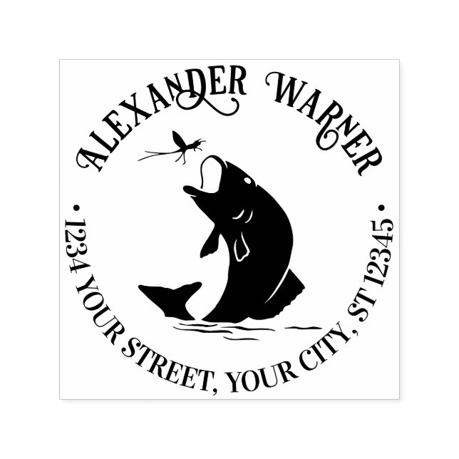 Fisk som lämnar Returadressen Namn under middagen Självfärgande Stämpel (Design)