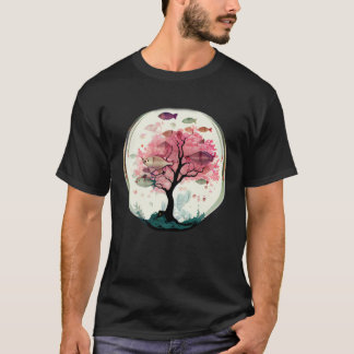 Fisk som simmar med körsbärsblomskorallträd under t shirt