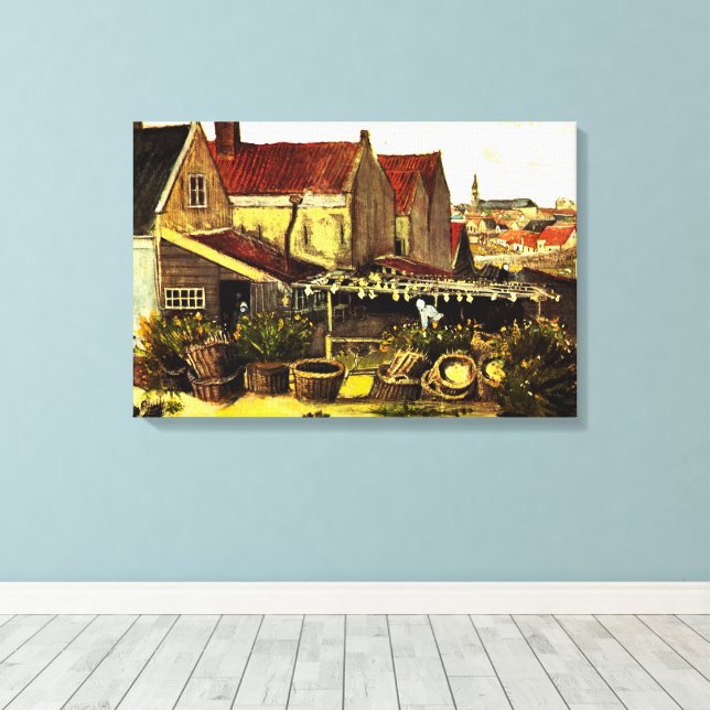 Fisk Torkning Lada av Vincent van Gogh Canvastryck (Insitu (trägolv))