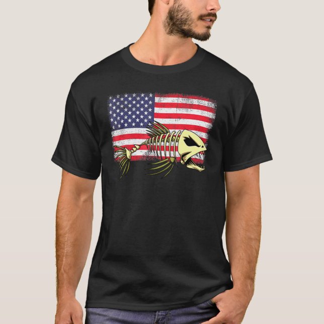 Fisk Usa Flagga S Skelett Fisk Ben Tröjor Vassa Tä (Framsida)