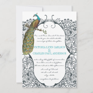 Fisk viskartad peacock Love Bird Mönster Bröllop Inbjudningar