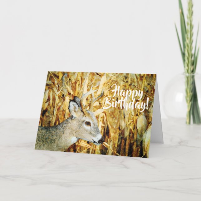 Fisk Whitetail Hjort Buck Watercolor Birthday Kort (Framsida)