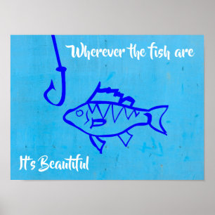 Fiska citationstecken med fiskkroken poster