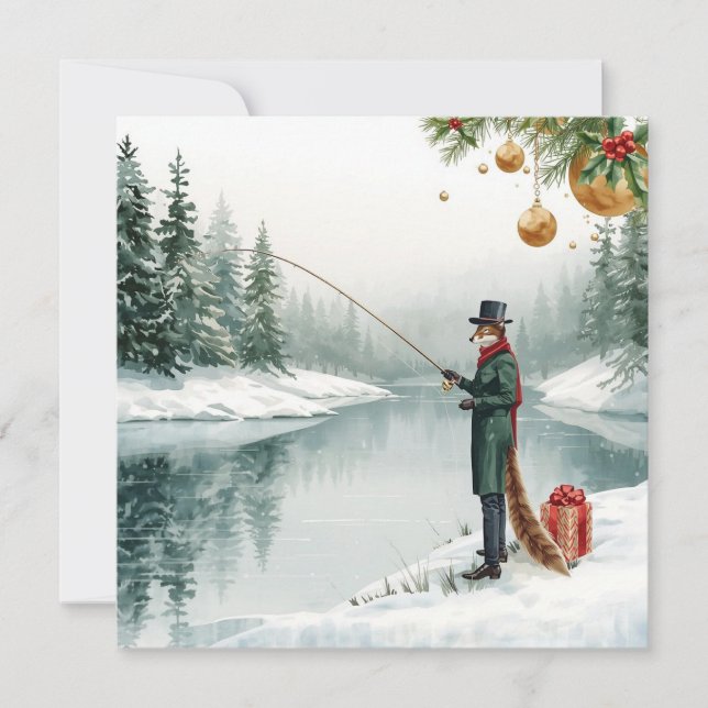 Fiska jul med FOX på vintern Julkort (Framsida)