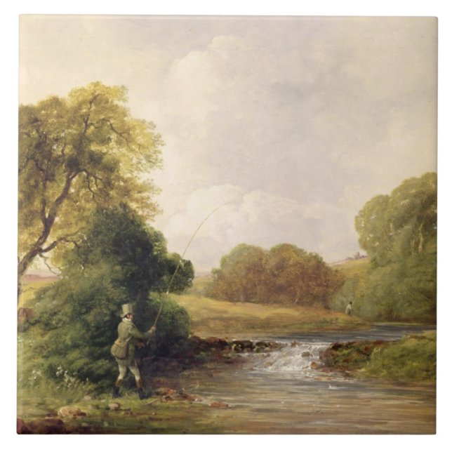 Fiska: Leka en fisk (olja på kanfas) Kakelplatta (Framsidan)