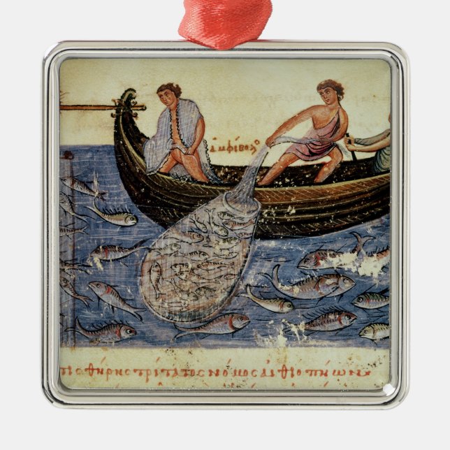 Fiska med ett netto julgransprydnad metall (Framsidan)