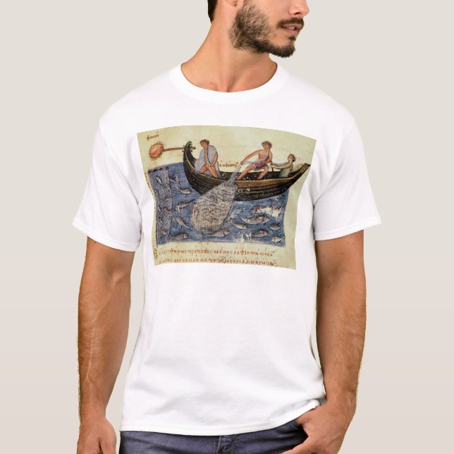 Fiska med ett netto tee shirt (Framsida)