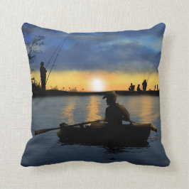 Fiska på solnedgångdekorativ kudde 16" x 16",