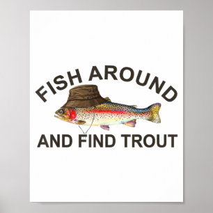 Fiska runt Hitta Forell, Rolig Fiskare Fiske Jo Poster