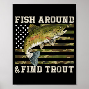Fiska runt och hitta öring amerikansk flagga rolig poster