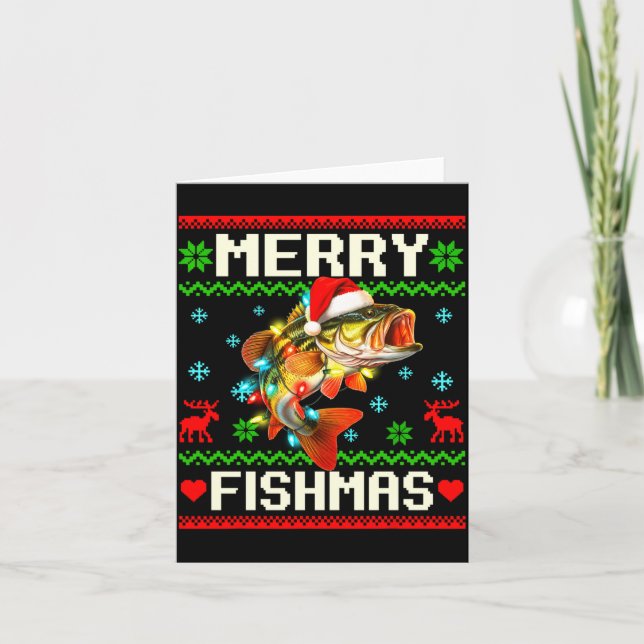 Fiskande B Fisk Glad Fishmas Fiskare Ful Jul Kort (Framsida)