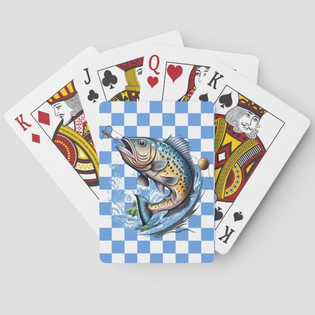  Fiskande Blå Plaid  Casinokort (Baksidan)