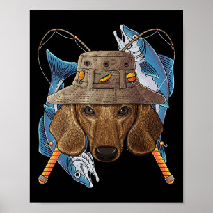 Fiskande Dachshund Utomhus Fiskare Hund Söt Fluga Poster