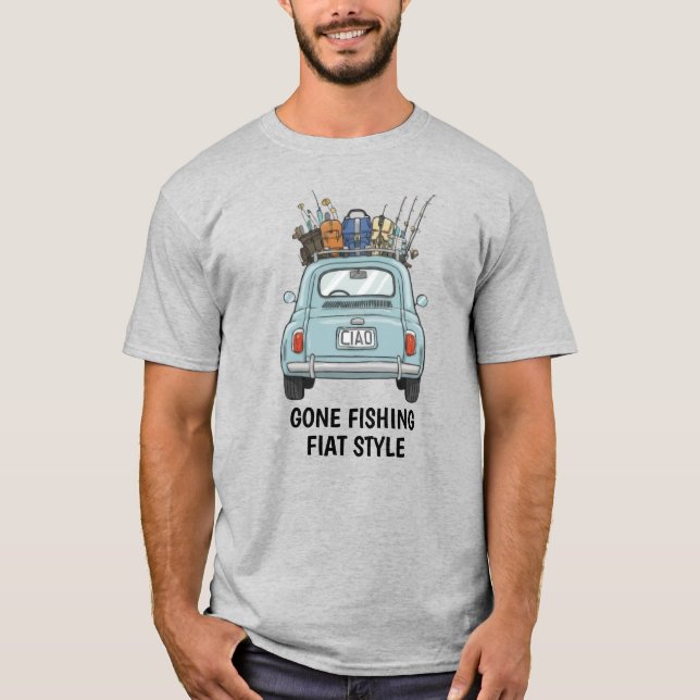 Fiskande Fiat-bil  T Shirt (Framsida)