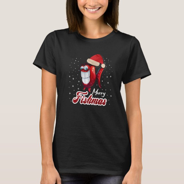 Fiskande julgran God Julfisk T Shirt (Framsida)