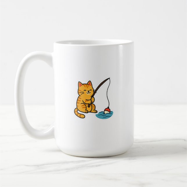 Fiskande katt-mugg kaffemugg (Vänster)