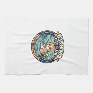 Fiskande katt Söt katt T-shirt design - Fiskande k Kökshandduk