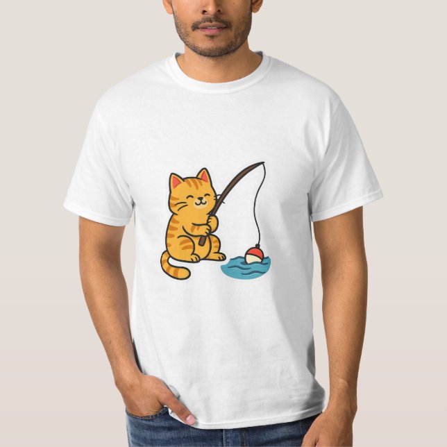 Fiskande katt T-Shirt (Framsida)