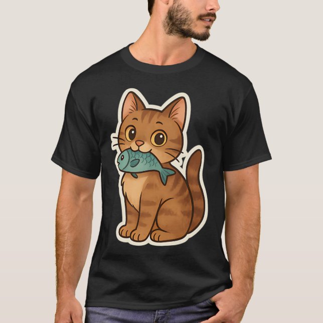 Fiskande katt t shirt (Framsida)