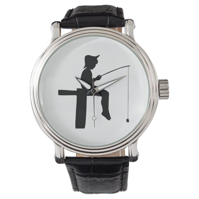 Fiskande pojke siluett armbandsur (Framsida)
