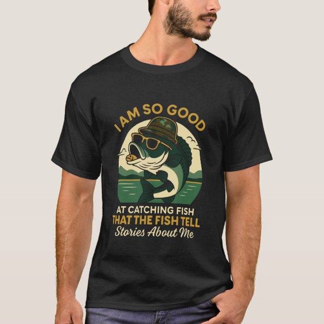 Fiskar berättar historier om mig rolig bassfiske f t shirt (Framsida)