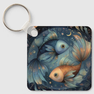 Fiskar Fisk Zodiac Astrologi Celestial Födelsedag Nyckelring