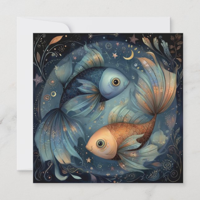 Fiskar Fiskar Zodiak Astrologi Celestial Födelseda Kort (Framsida)