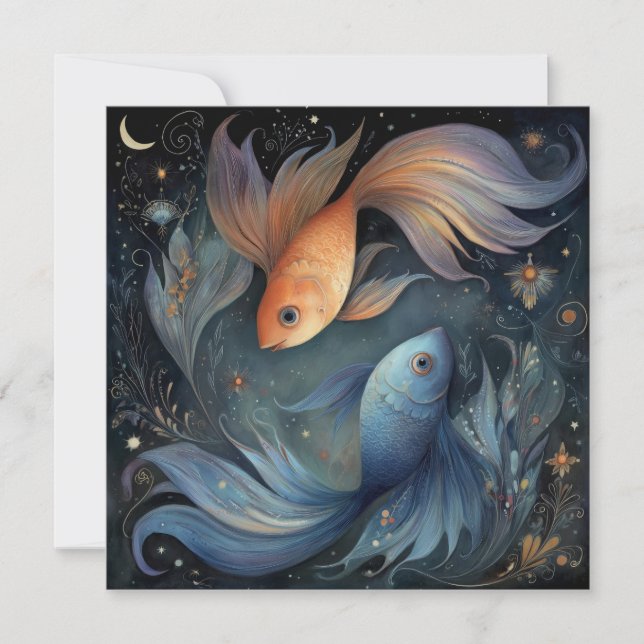 Fiskar Fiskar Zodiak Astrologi Mystisk Födelsedag Kort (Framsida)