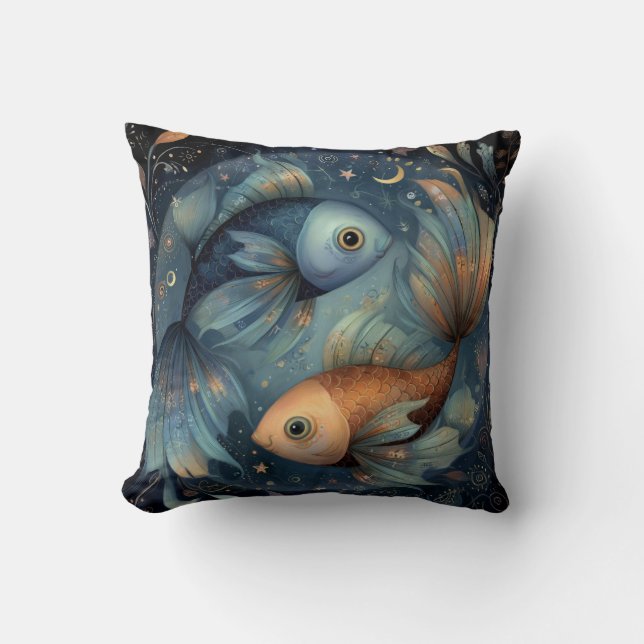 Fiskar Fiskarna Zodiak Astrologi Celestial Födelse Kudde (Framsida)