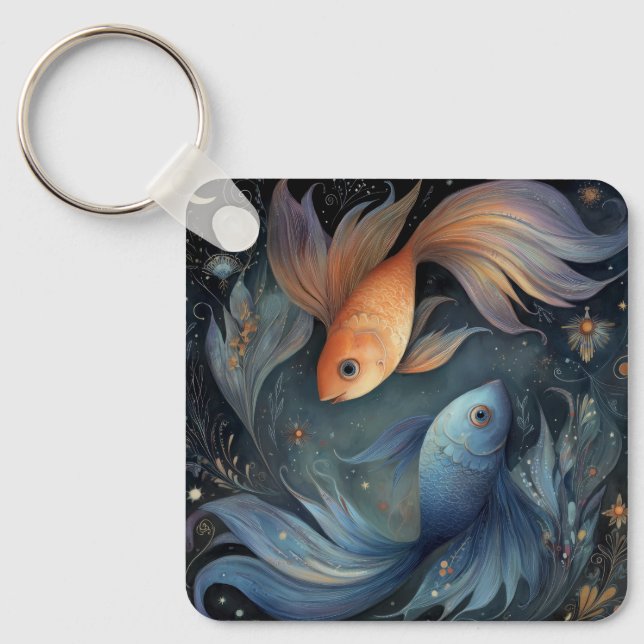 Fiskar Fiskarna Zodiak Astrologi Mystisk Födelseda Nyckelring (Framsida)