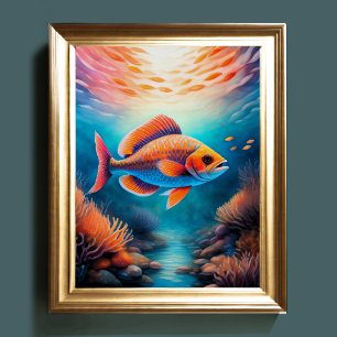 Fiskar för vattenfärgsfärg poster