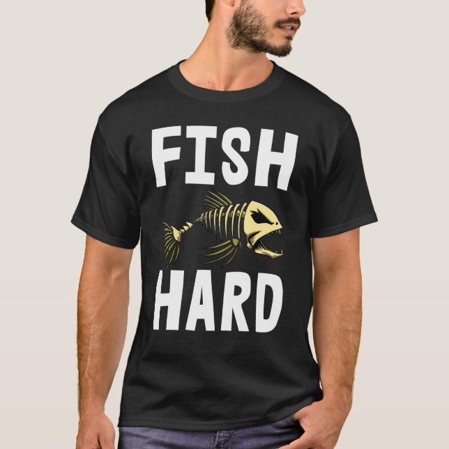 Fiskar hårt tee skelett fiskben tees vassa tänder (Framsida)
