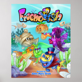 Fiskar i den söta tecknaden FriendFish poster