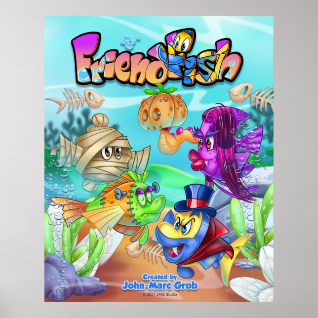 Fiskar i den söta tecknaden FriendFish poster (Framsidan)