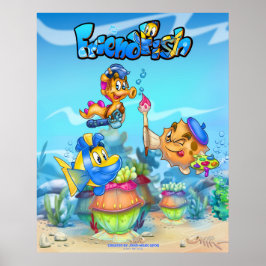 Fiskar i den söta tecknaden FriendFish poster
