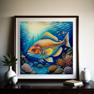 Fiskar i färglös kalk Teckning Poster