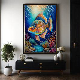 Fiskar i färglös kalk Teckning Poster