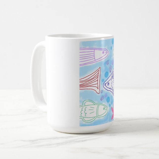 Fiskar konst vid havet kaffemugg (Framsida vänster)