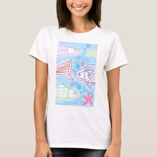 Fiskar konst vid havet t shirt (Framsida)
