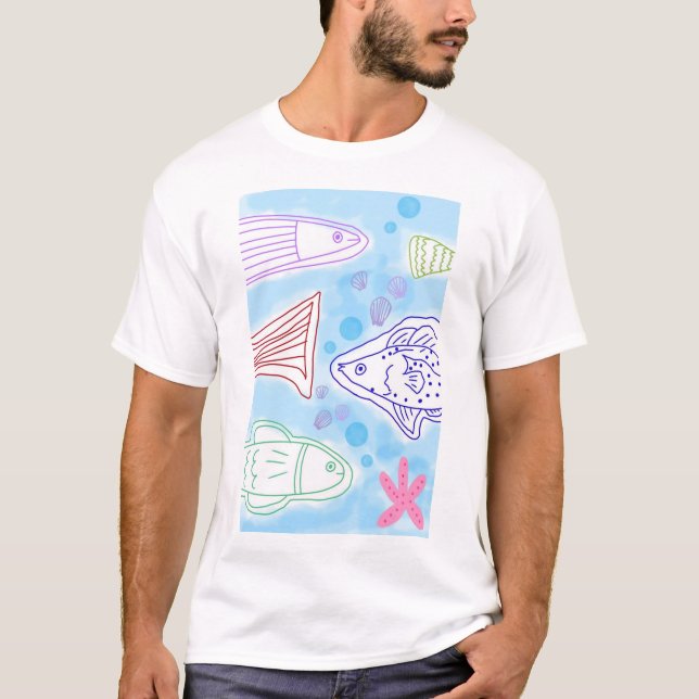 Fiskar konst vid havet t shirt (Framsida)