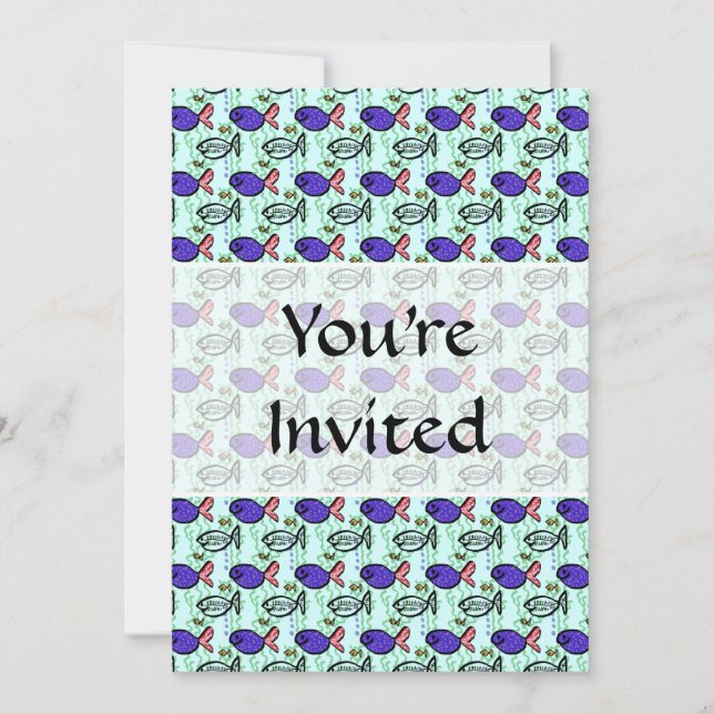 Fiskar Mönster. Blå fiskvärdfisk. Inbjudningar (Framsida)