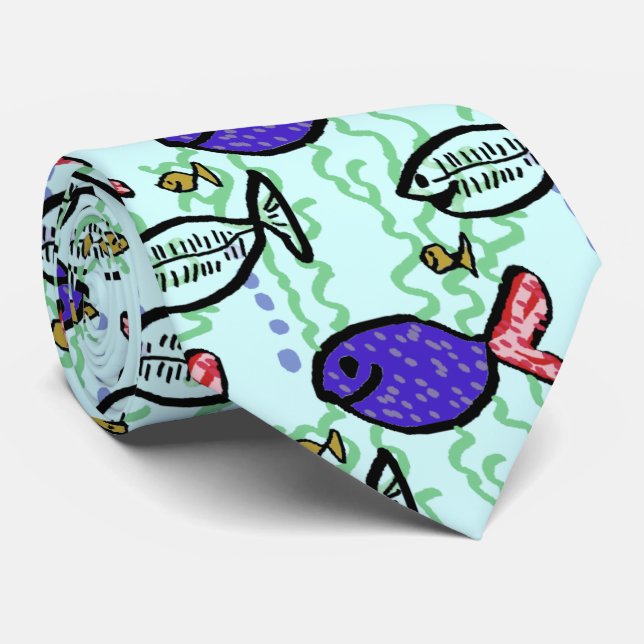 Fiskar Mönster. Blåfisk och värdfisk Slips (Rullad)