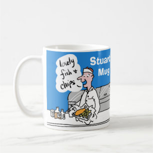 Fiskar och Chip för att anpassa sig. Kaffemugg