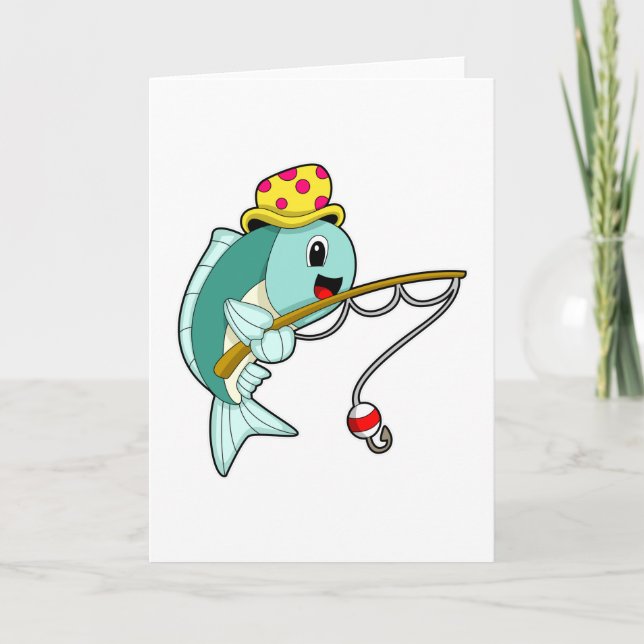 Fiskar som fiskar med fiskespö & hatt kort (Framsida)