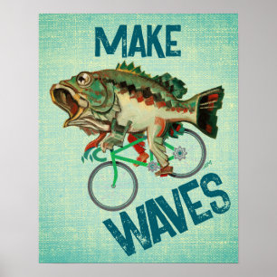 Fiskar som stryper en cykel Grönt Motivering Poste Poster