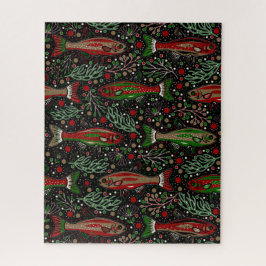 Fiskar Swimming Red and Grönt jul Brook Trout Pussel